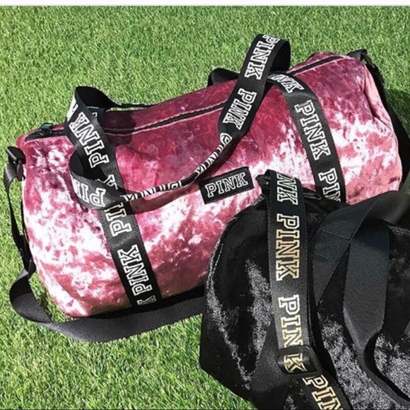 pink velvet duffle bag